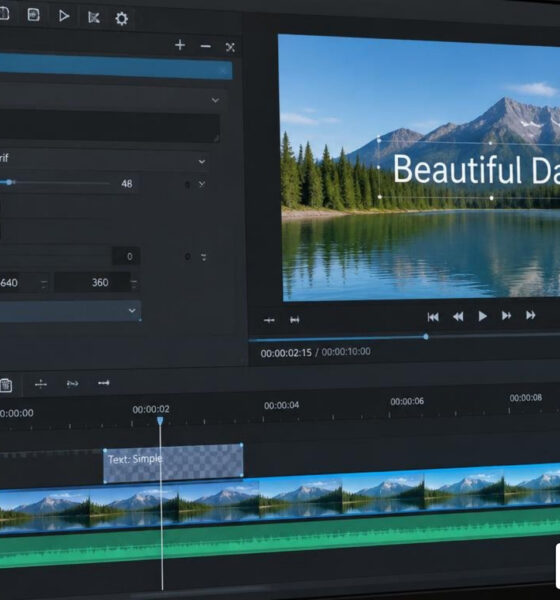 Text Simple filter interface and keyframe timeline in Shotcut